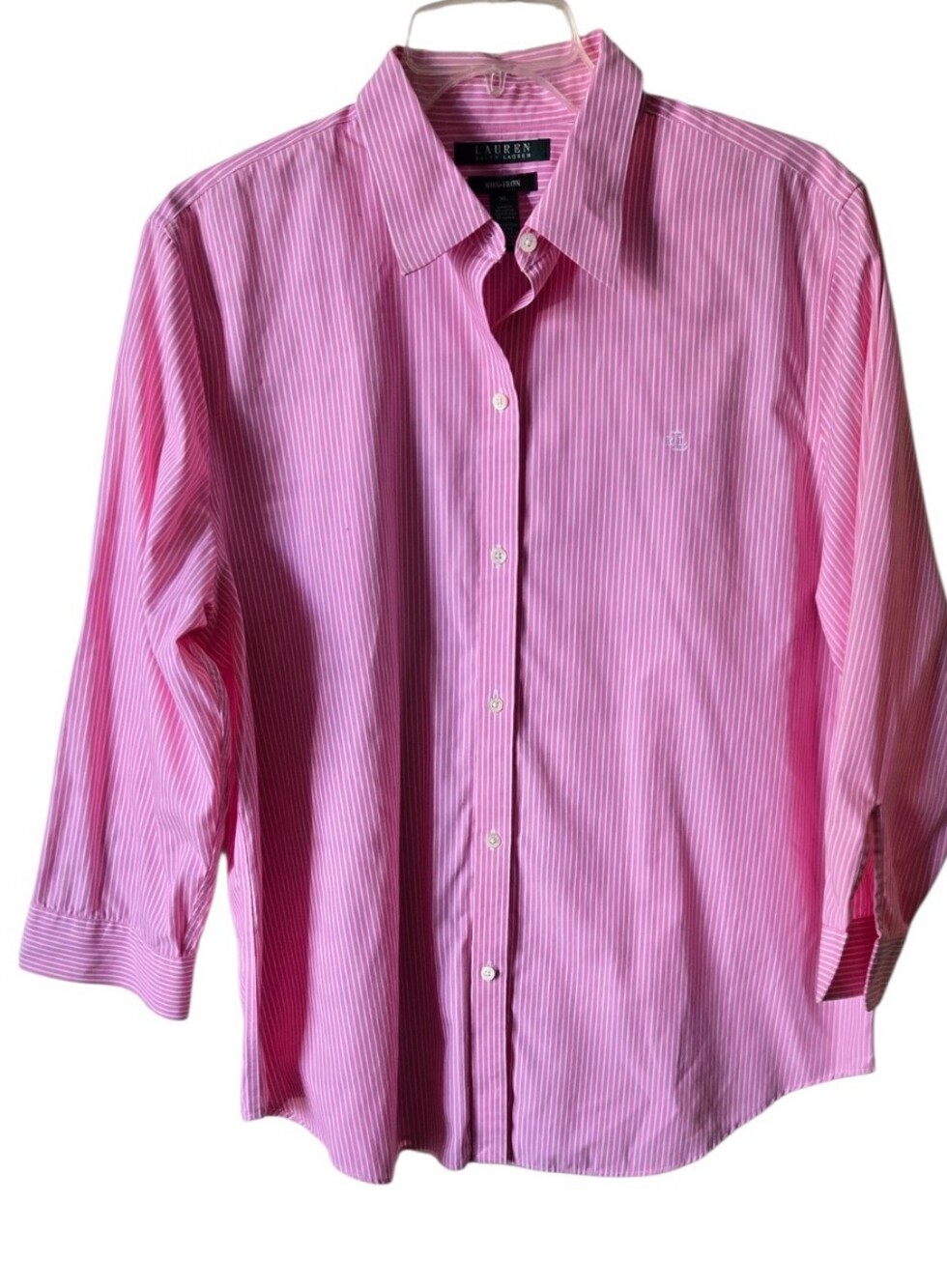 Lauren Ralph Lauren Pink Striped Non-Iron Button Front Top XL